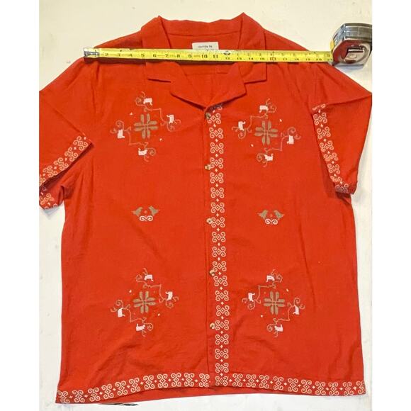 Cotton On Men’s 2XL Embroidered Linen Blend Camp Shirt Rust Red Retro Unisex EUC - Picture 3 of 10